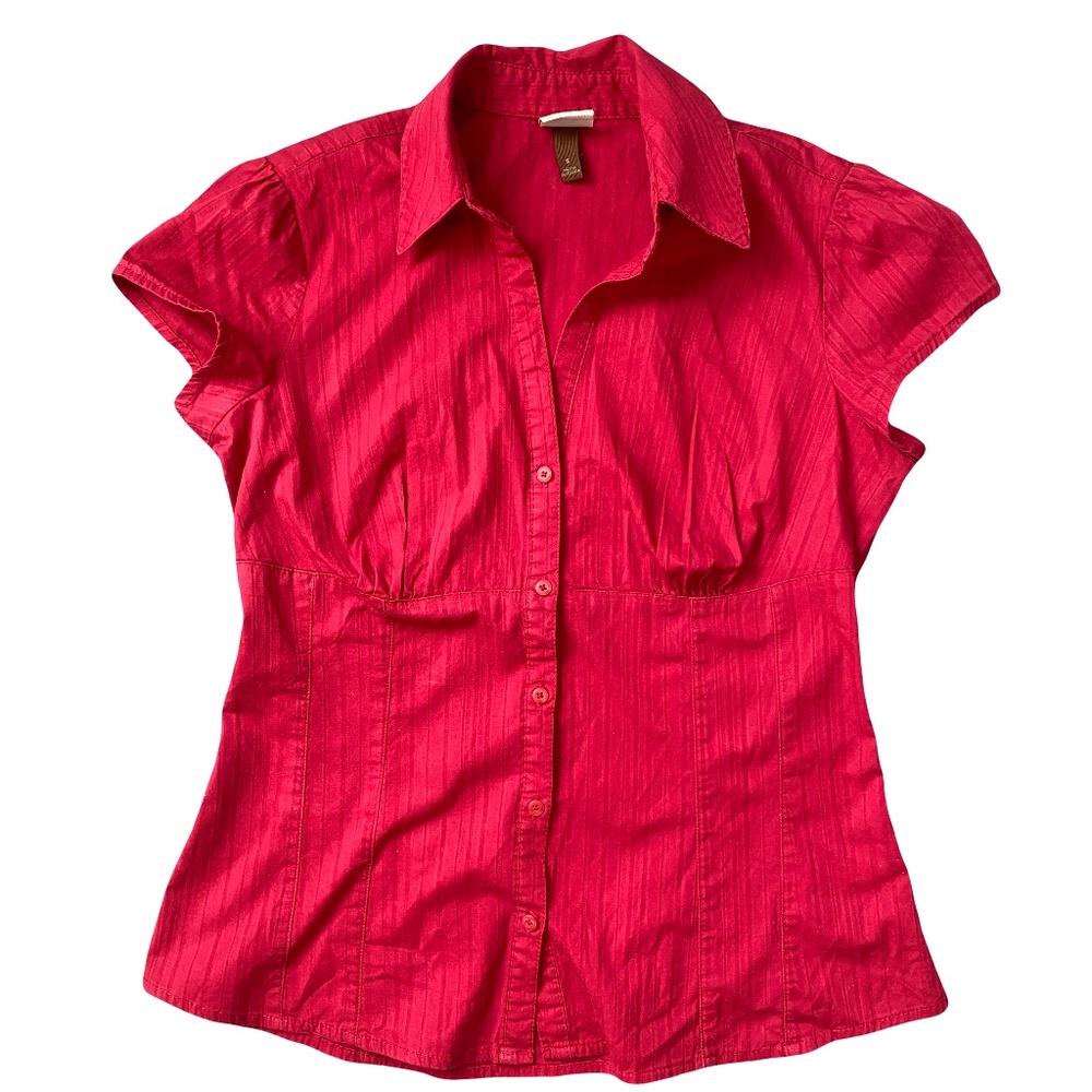 SONOMA LIFE + STYLE Casual Red Cap Sleeve Button Down Blouse Empire Waist Size S